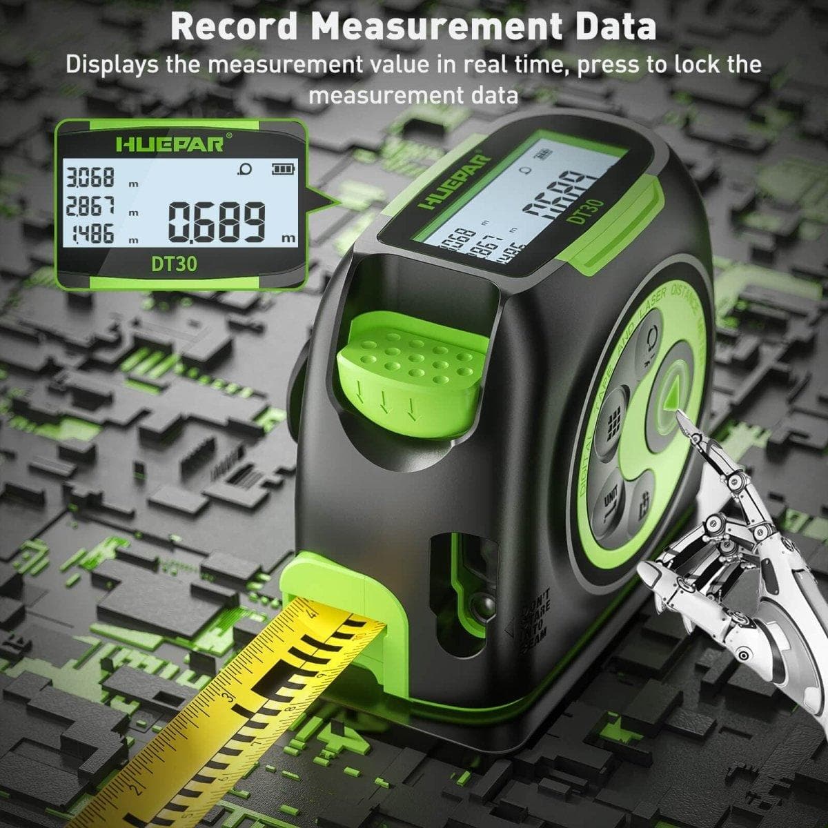 Huepar DT30 - 60M Laser Tape Measure Digital Distance Meter - Image 3