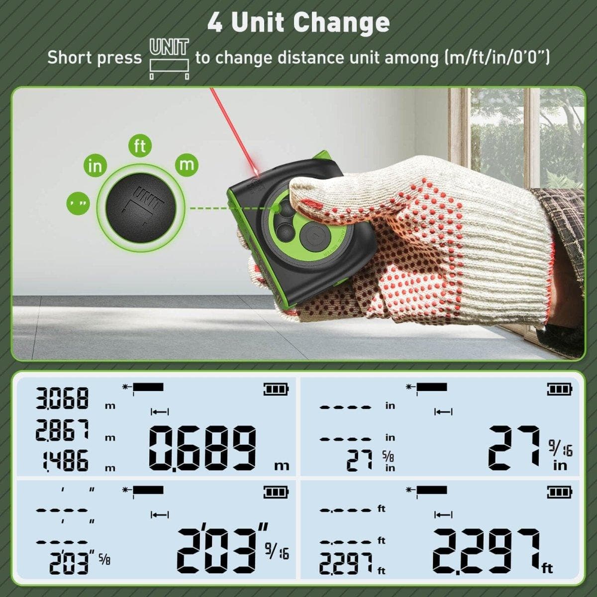 Huepar DT30 - 60M Laser Tape Measure Digital Distance Meter - Image 5