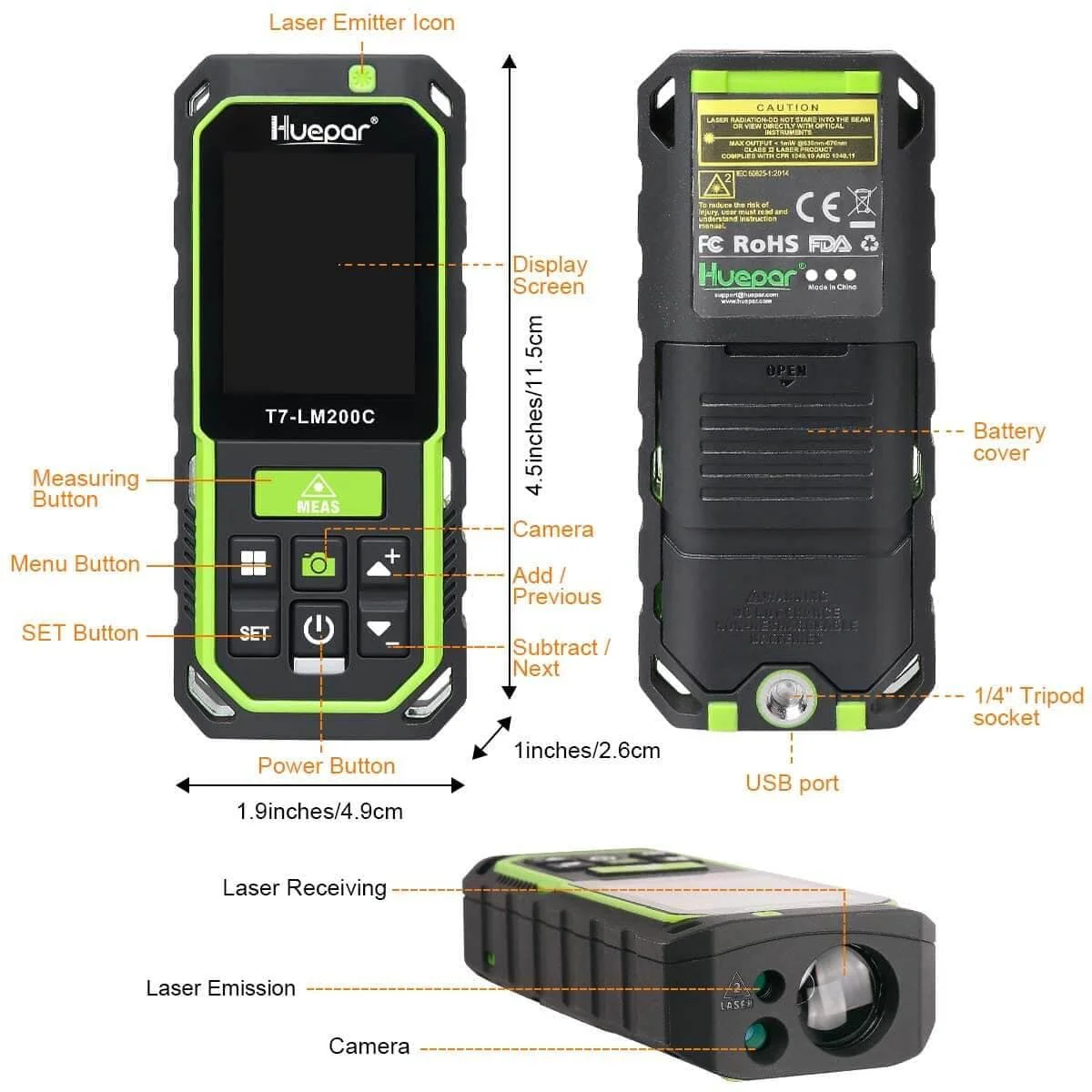 Huepar LM200C - 200M Laser Distance Meter - Image 6