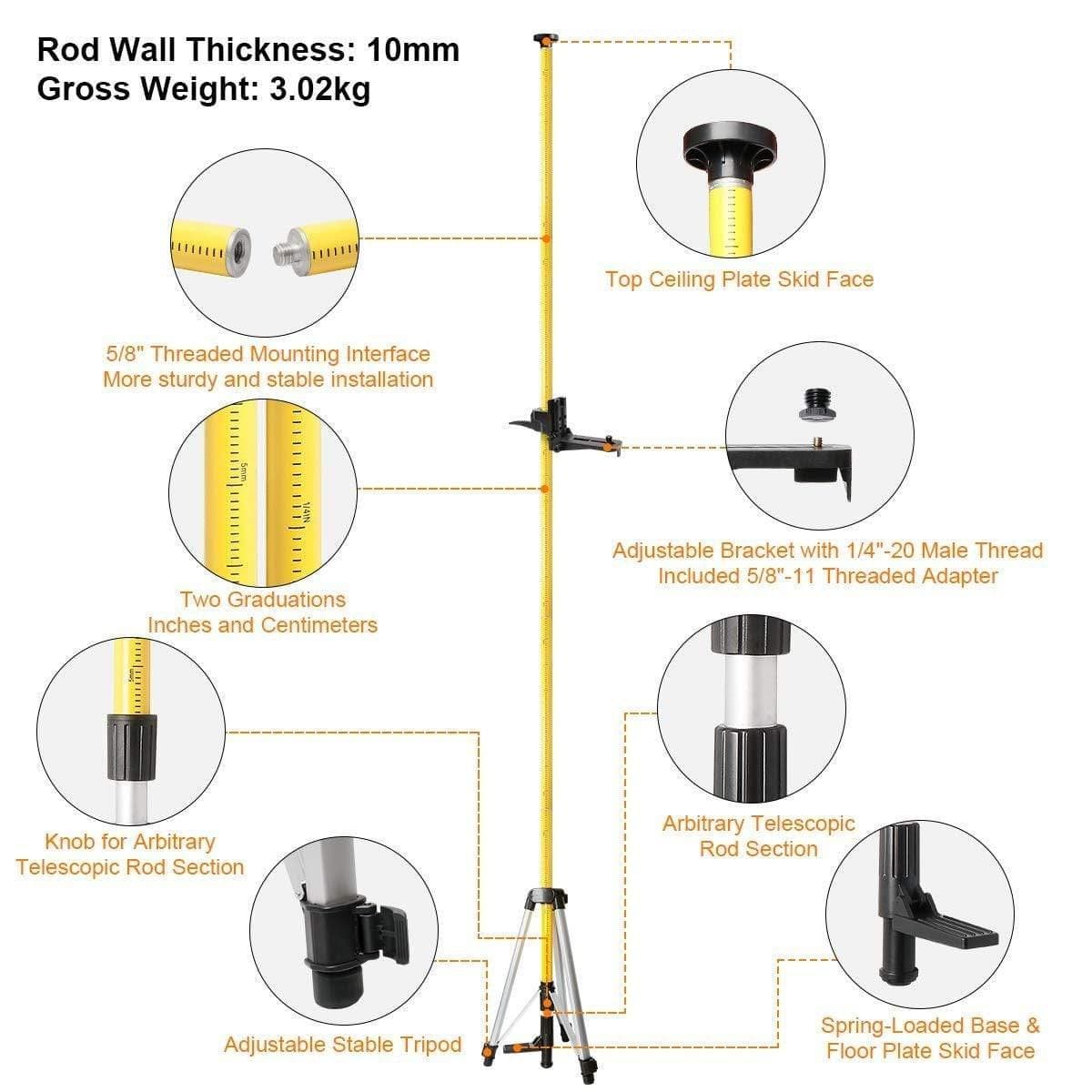 Huepar LP36 - 3.7m/12ft Laser Telescoping Pole - Image 7