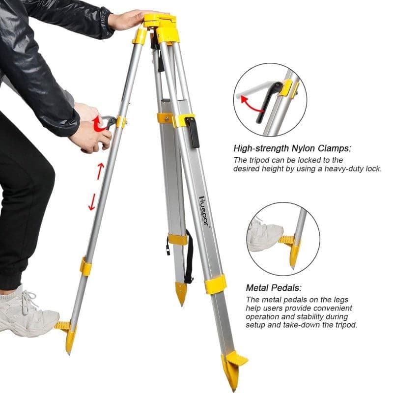 Huepar M3Y - Aluminum Flat Head Heavy Duty Tripod 1.65m / 65" with 5/8"-11 Male Thread - Image 4