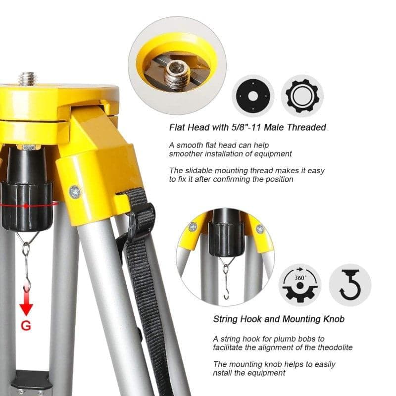 Huepar M3Y - Aluminum Flat Head Heavy Duty Tripod 1.65m / 65" with 5/8"-11 Male Thread - Image 5