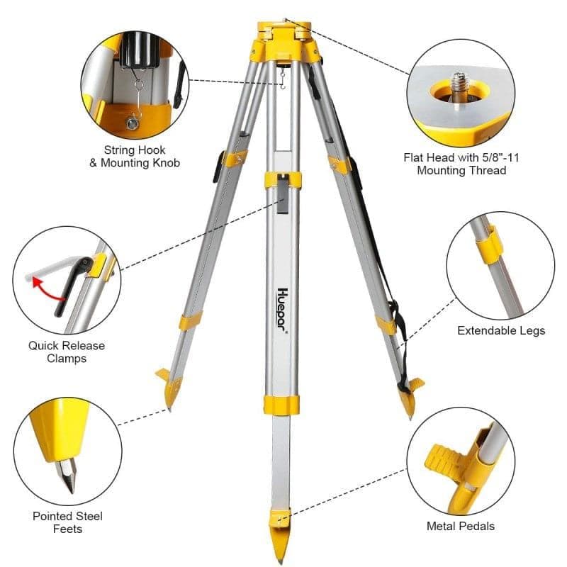 Huepar M3Y - Aluminum Flat Head Heavy Duty Tripod 1.65m / 65" with 5/8"-11 Male Thread - Image 7