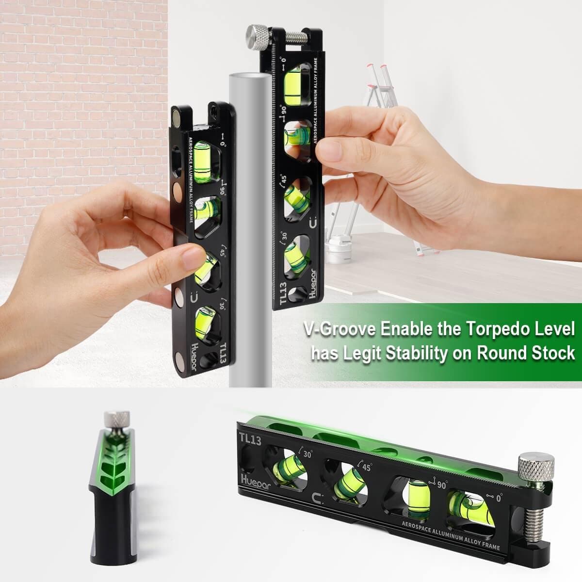 Huepar TL13 - Durable Material Torpedo Level with Easy-to-read high-visibility bubbles