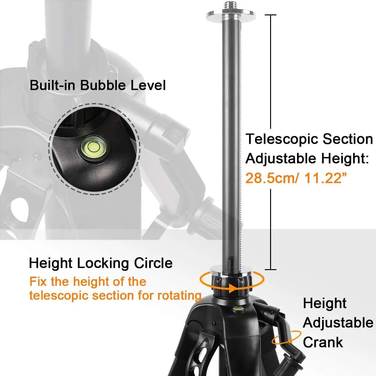 Huepar TPD16 - 1.6m/5.2ft Flat Head Aluminum Tripod - Image 4