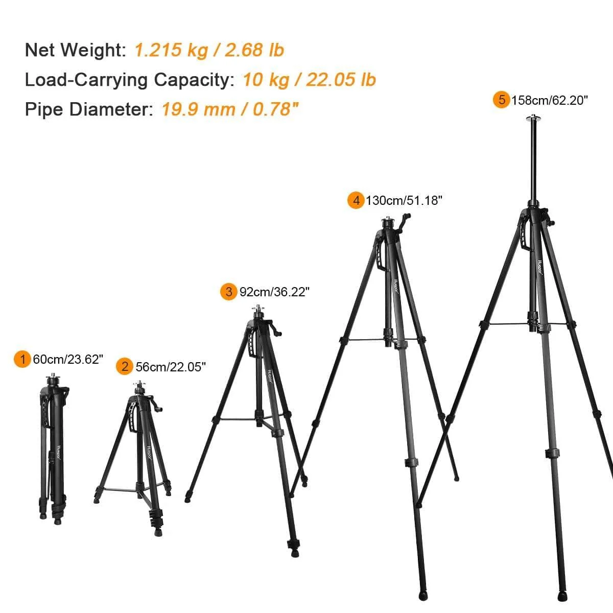 Huepar TPD16 - 1.6m/5.2ft Flat Head Aluminum Tripod - Image 5